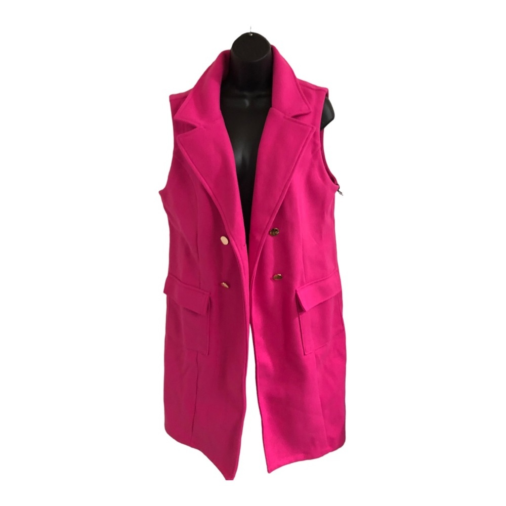 Haute Monde pink‎ wool look double breasted gold button sleeveless coat vest